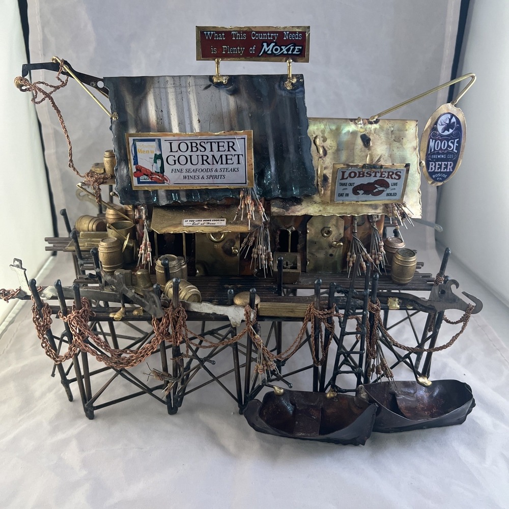 Ernie Abdelnour. Rare unique sculpture made of metal and copper Fishing Village